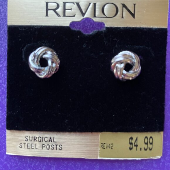 Bundle 3 Pairs for $12. Vintage Revlon Silver Toned Knot Earrings - Picture 1 of 3